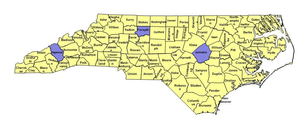 Osteoarthritis WE-CAN intervention site locations in North Carolina