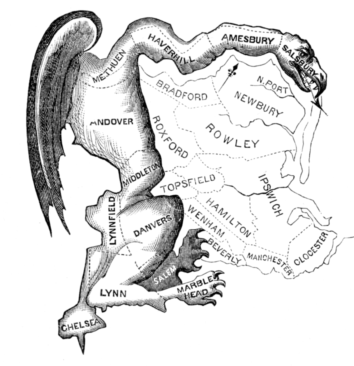 Gerrymandered map of Mass from 1812