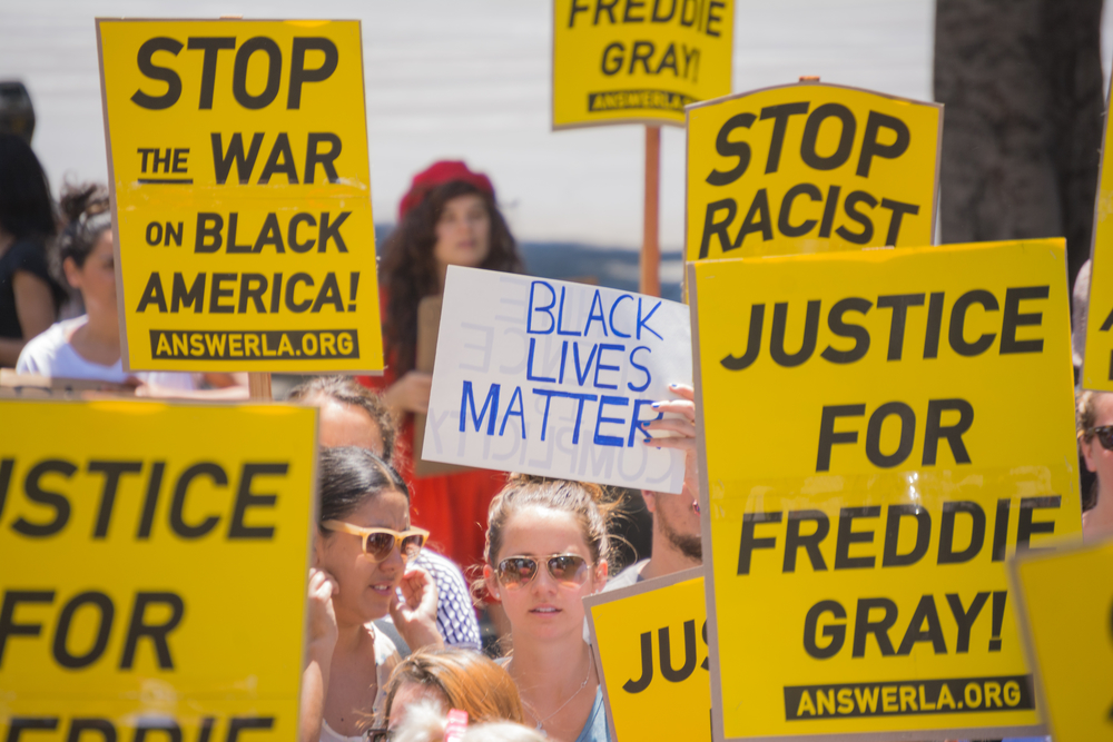 Black lives matter protesters with signs (1000 x 667)