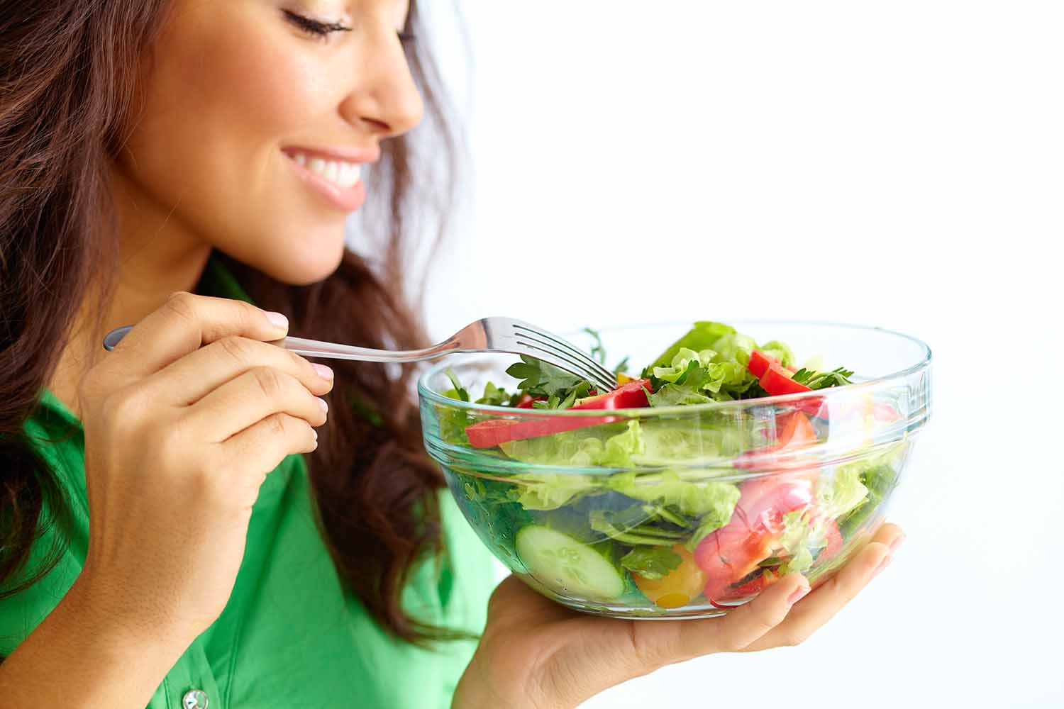 Healthy eating woman eating salad