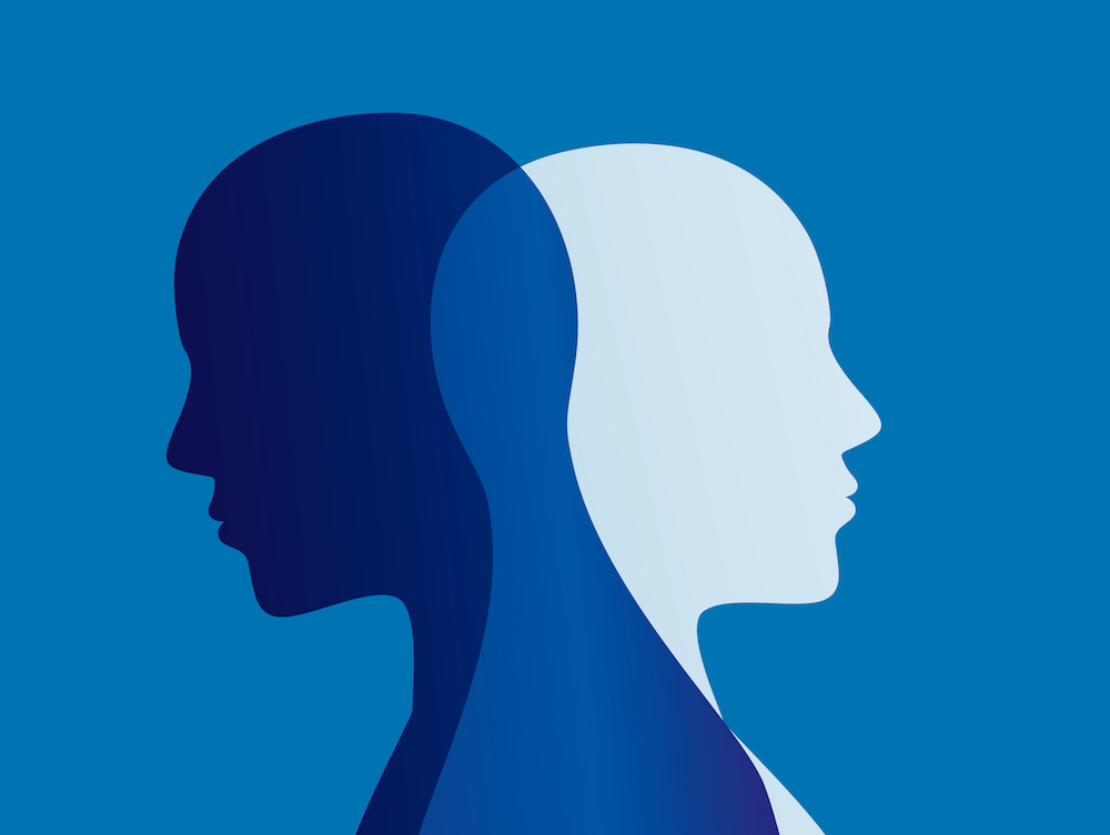 Bipolar disease blue white silhouettes on blue background 1000 x 753