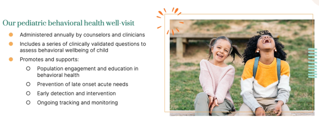 Screen shot from Brightline app describing pediatric health well visit