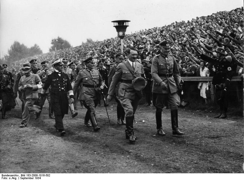 Black and White photo of Hitler at Nurnberg Nazi Party Rally 800 x 592
