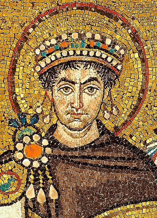 Mosaic of Justinian in purple robe